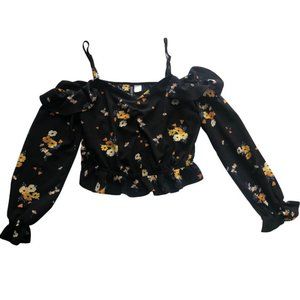 H&M Floral Crop Top Long Sleeve Blouse